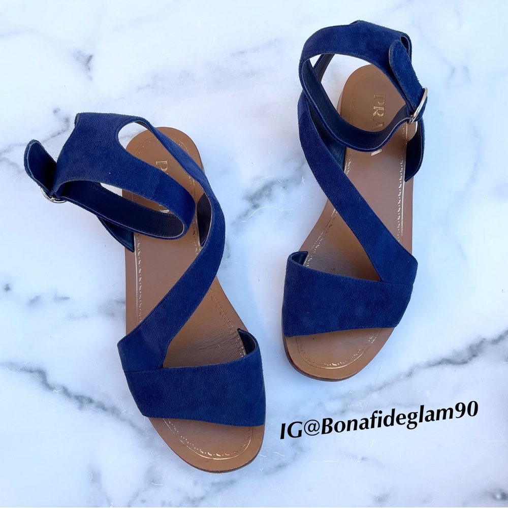 Prada navy suede ankle-wrap sandal size IT 36.5 US 6.5 - Picture 13 of 14